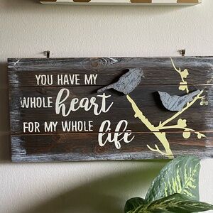 Evergreen "You Have My Whole Heart for My Whole Life" Bird Wood Wall Art 19''x1.